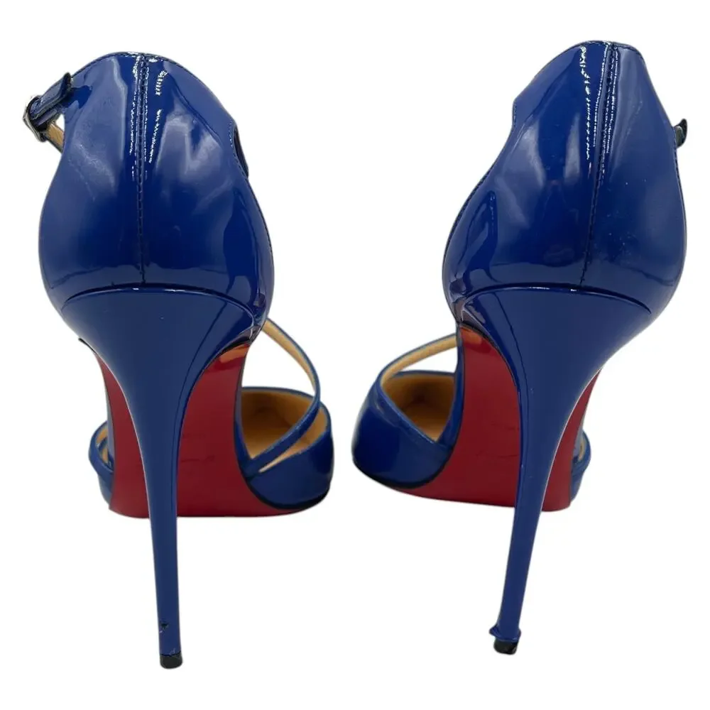 Christian Louboutin Pumps Heels Cross Blake 100 Patent Leather Electric Blue 37